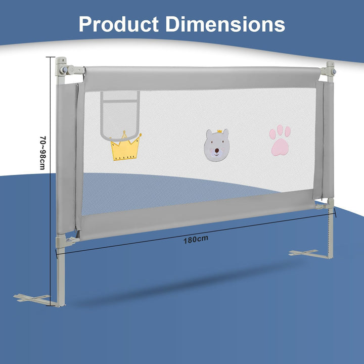 Bettschutzgitter 180×70 cm Rausfallschutz Bett – Bettgitter für Baby &amp; Kleinkind, Unterstange zur Ma