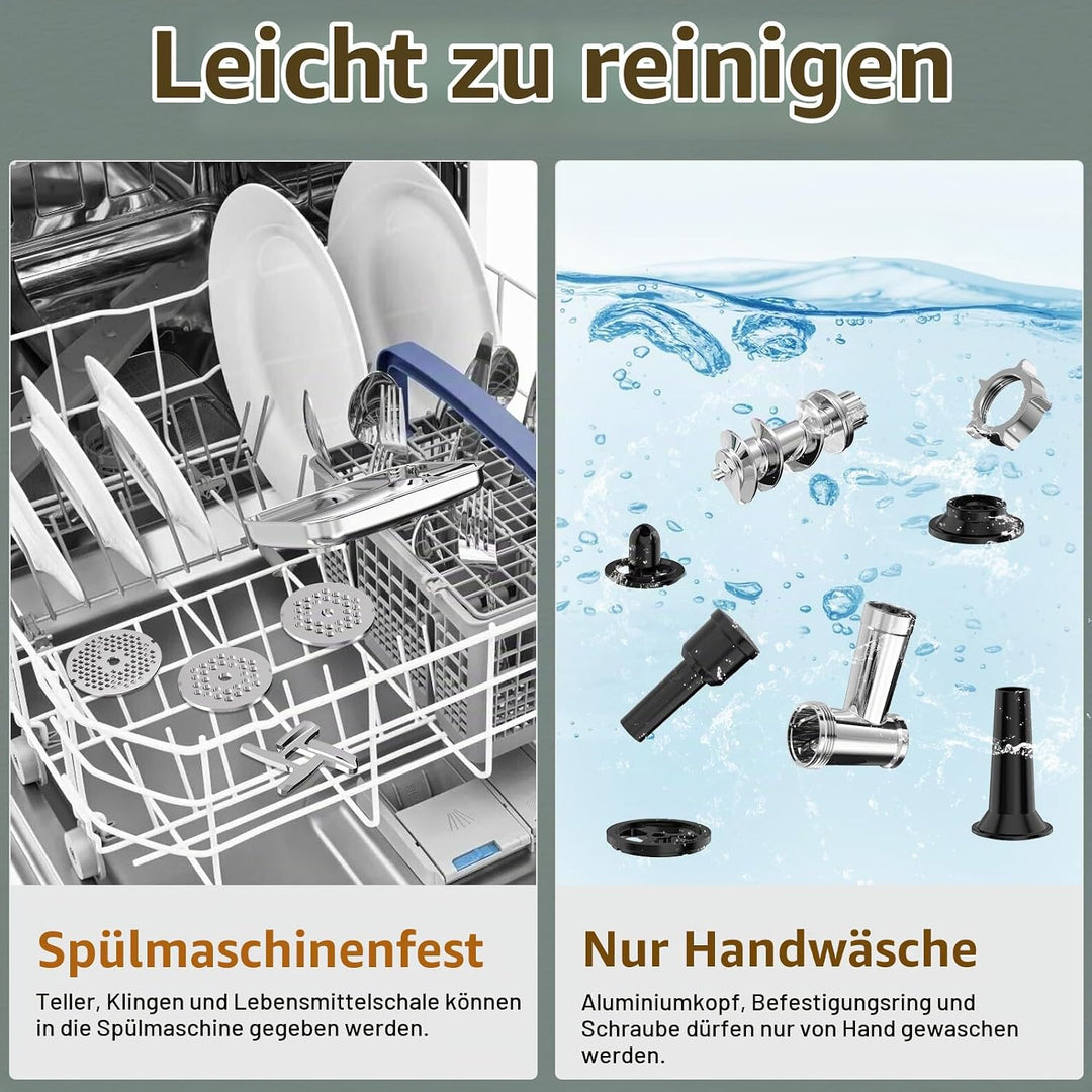 Facelle Fleischwolf Elektrisch Hausgeräte, 2000W mit Edelstahlklingen und 3 Edelstahl Lochscheiben,