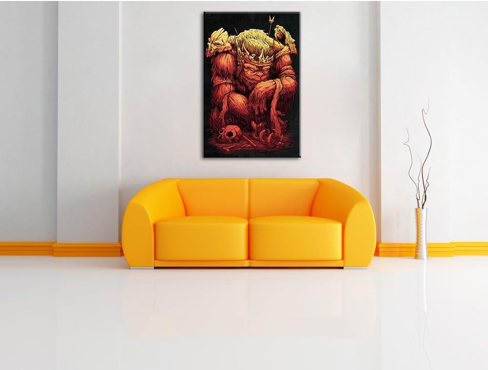 Dark King-Ape black Bild auf Leinwand, XXL riesige Bilder fertig gerahmt mit Keilrahmen, Kunstdruck