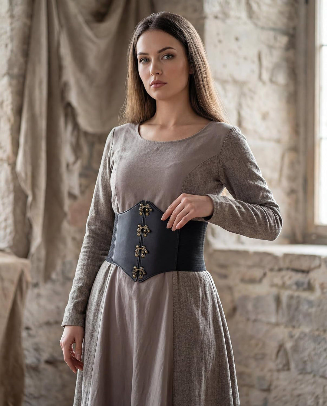 BlackButterfly Kunstleder Korsettgürtel Damen Haken Schwarz M, Schwarz M