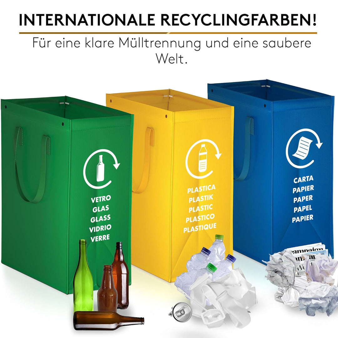 Mülltrennsystem 3fach - Taschen Mülleimer 3 Fächer für Innen und Aussen zum trennen von Papier, Plas