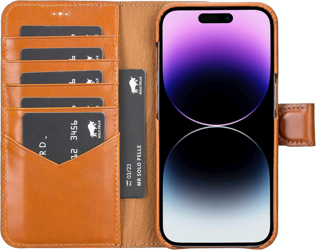 Solo Pelle Lederhülle kompatibel für iPhone 14 Pro Max in 6.7 Zoll abnehmbare Hülle (2in1) inkl. Kar