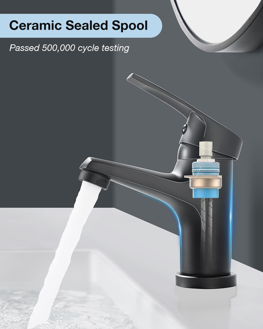 Wasserhahn Bad Schwarz Einhebelmischer Armatur für Waschbecken Badezimmer mit Kalt/Warmwasser, Schwa