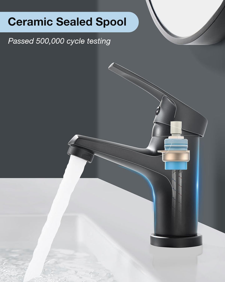 Wasserhahn Bad Schwarz Einhebelmischer Armatur für Waschbecken Badezimmer mit Kalt/Warmwasser, Schwa