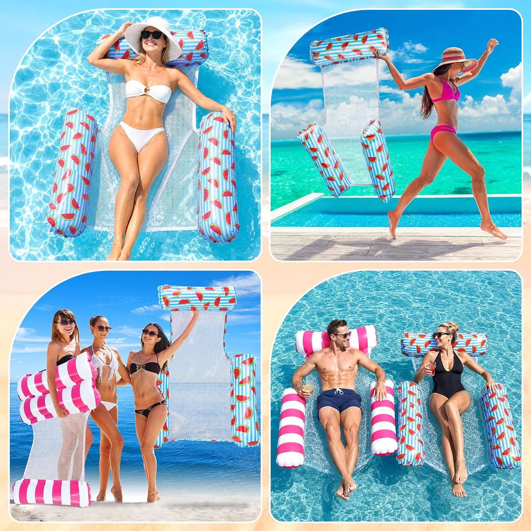 Luftmatratze Pool,2 Stück Wasserhängematte mit 2 Getränkehalter | 4 in 1 Luftmatratze Wasser mit Rüc