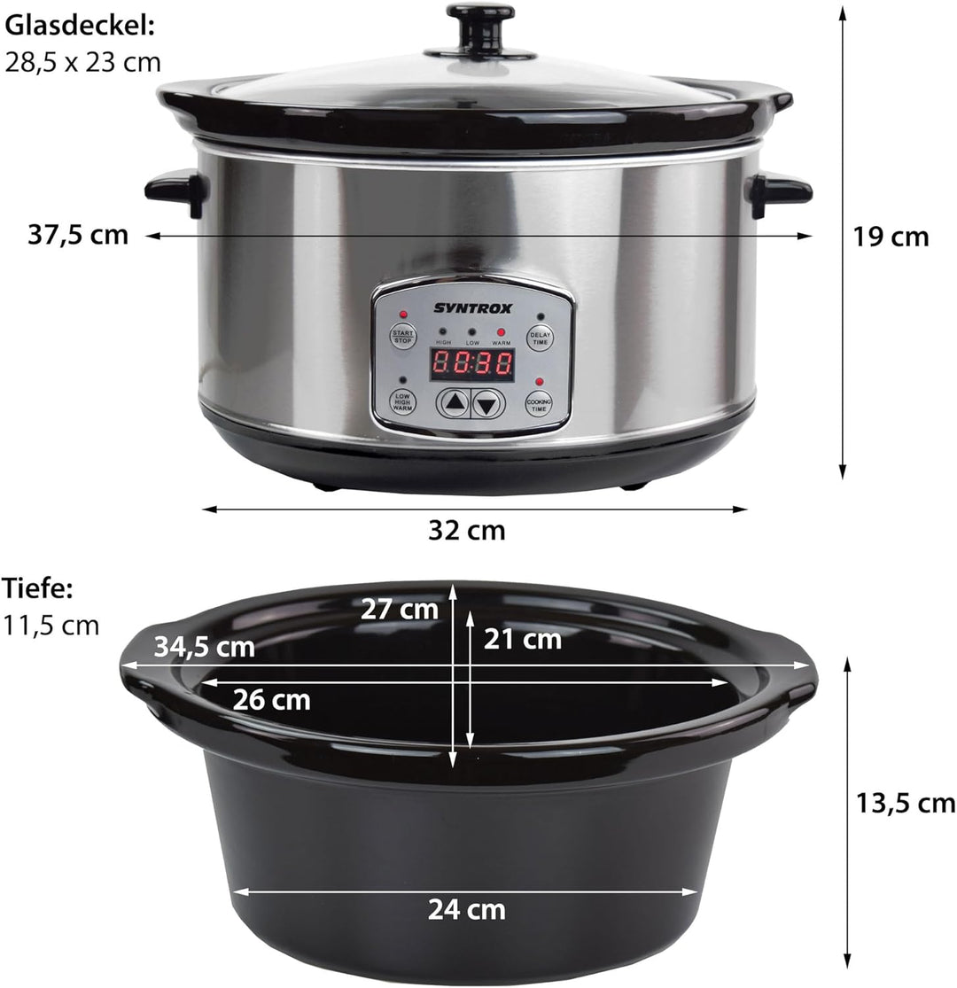 Syntrox 4,5 l Slow Cooker | Schmortopf | Schongarer | Multikocher Annot, digitale Küchenuhr, Schonen