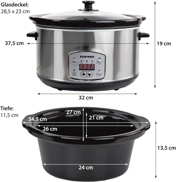 Syntrox 4,5 l Slow Cooker | Schmortopf | Schongarer | Multikocher Annot, digitale Küchenuhr, Schonen
