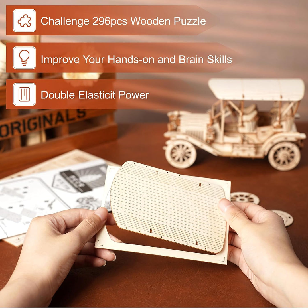 ROBOTIME 3D Puzzle Oldtimer Auto Modellbau aus Holz | DIY Holzpuzzle Modellbausatz Bastelsets Gesche