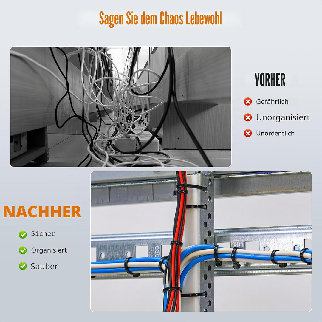 NORSHY Kabelbinder Schwarz Wiederverschliessbar 500 mm x 7,6 mm, Cable Ties UV-Beständig 75KG Ultra