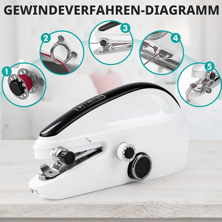Handnähmaschine,Tragbare Mini Elektrische Nähmaschine mit Nähzubehör für Anfänger, Einfach Zu Bedien