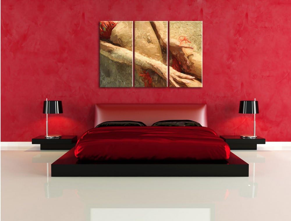 Pixxprint Sexy Frau im Bikini am Strand / 3-Teilig/Gesamtmass 120cm Leinwandbild bespannt auf Holzra