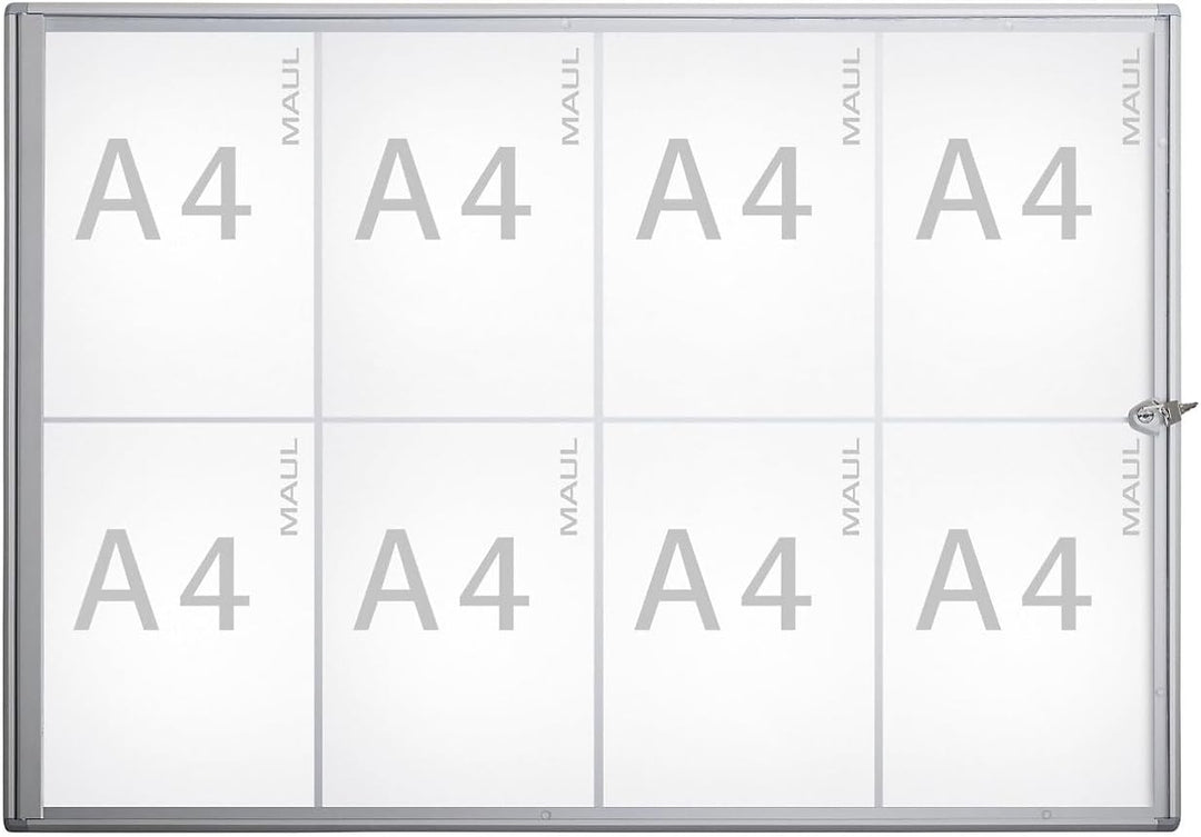 Maul Schaukasten A4 MAULextraslim | Schaukasten Vitrine mit 8 x DIN A4 Seiten | Infotafel mit Alumin