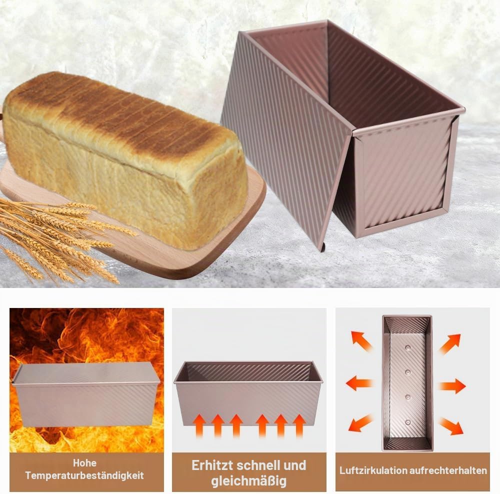 Toastbrot Backform Mit Deckel 1000g Teig Antihaft Kastenform Mit Deckel, Roségold Brotbackform Mit d