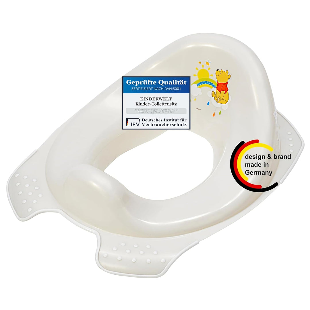 KiNDERWELT Premium Toilettensitz für Kinder und Babys, Disney Winnie Pooh Design in Weiss, Töpfchen