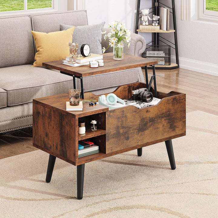 YITAHOME Couchtisch mit anhebbarer Platte und verstecktem Fach, verstellbare Ablagefläche, Federhebe