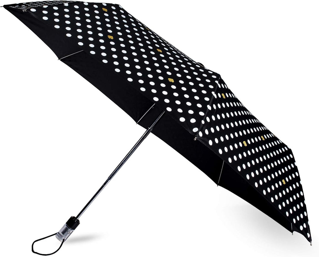 Kate Spade New York Reise-Regenschirm, leicht, kompakt, mit Aufbewahrungstasche, gepunktet, Gepunkte