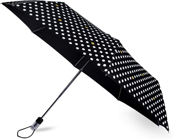 Kate Spade New York Reise-Regenschirm, leicht, kompakt, mit Aufbewahrungstasche, gepunktet, Gepunkte
