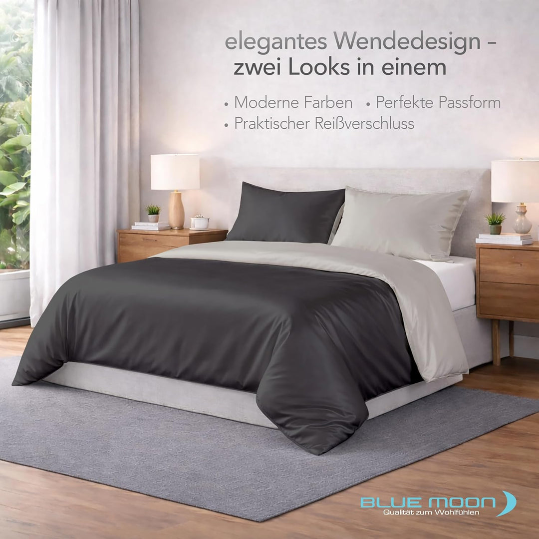 BLUE MOON Premium Mako-Satin Wendebettwäsche - Satin-Bettzeug - Bettwäsche aus 100% Baumwolle - Made