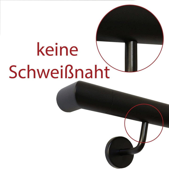 TIBU Handlauf Schwarz pulverbeschichtet V2A Edelstahl Geländer innen aussen wetterfest beständig 110