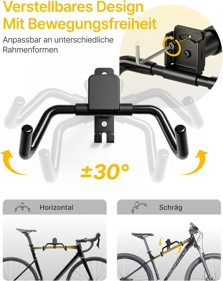 monTEK Fahrrad Wandhalterung, Winkel und Wandabstand einstellbar, Fahrradhalterung Wand Klappbar 30k