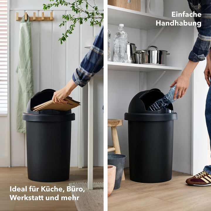 Rotho ROLL BOB runder Mülleimer mit Deckel 30 l, Leicht zu bedienen, Hygienisch, Kunststoff, schwarz