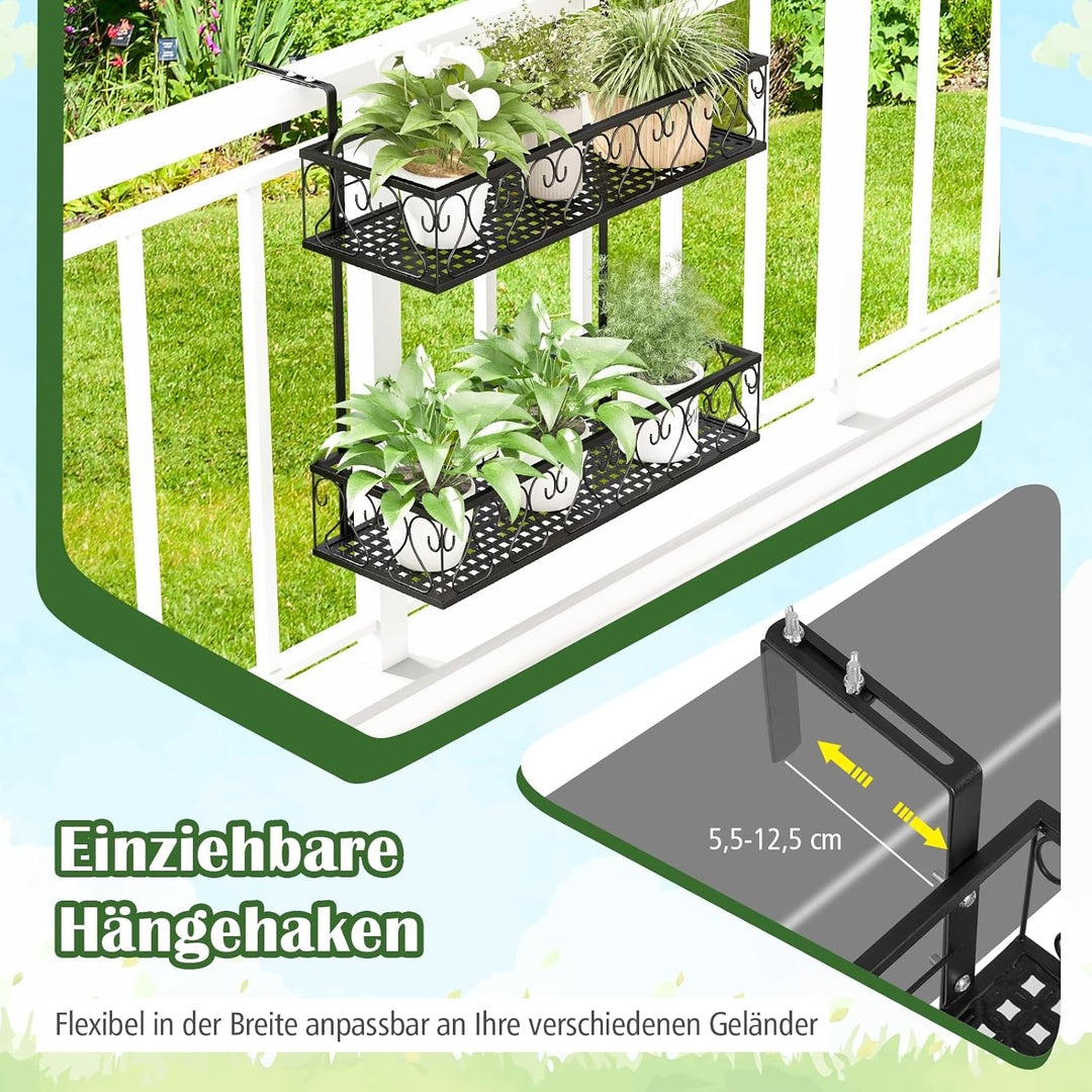 RELAX4LIFE Blumentopfhalter Balkon 2-Tier, Hängendes Blumenregal Metall, Hängeregal mit verstellbare