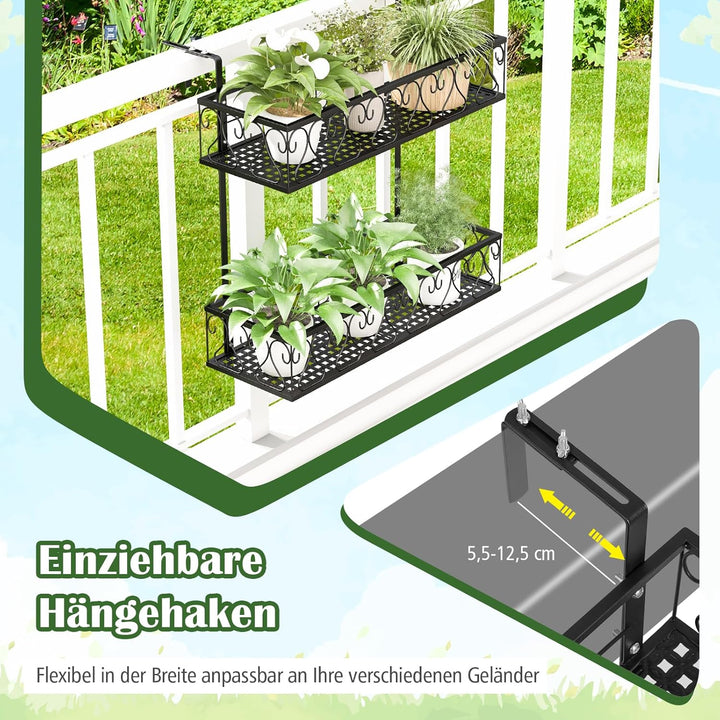 RELAX4LIFE Blumentopfhalter Balkon 2-Tier, Hängendes Blumenregal Metall, Hängeregal mit verstellbare