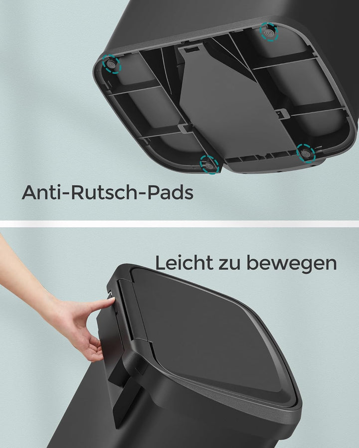 SONGMICS Mülleimer Küche, 68 Liter Abfalleimer, Tretmülleimer aus Metall, mit Deckel, hoch, schmal u