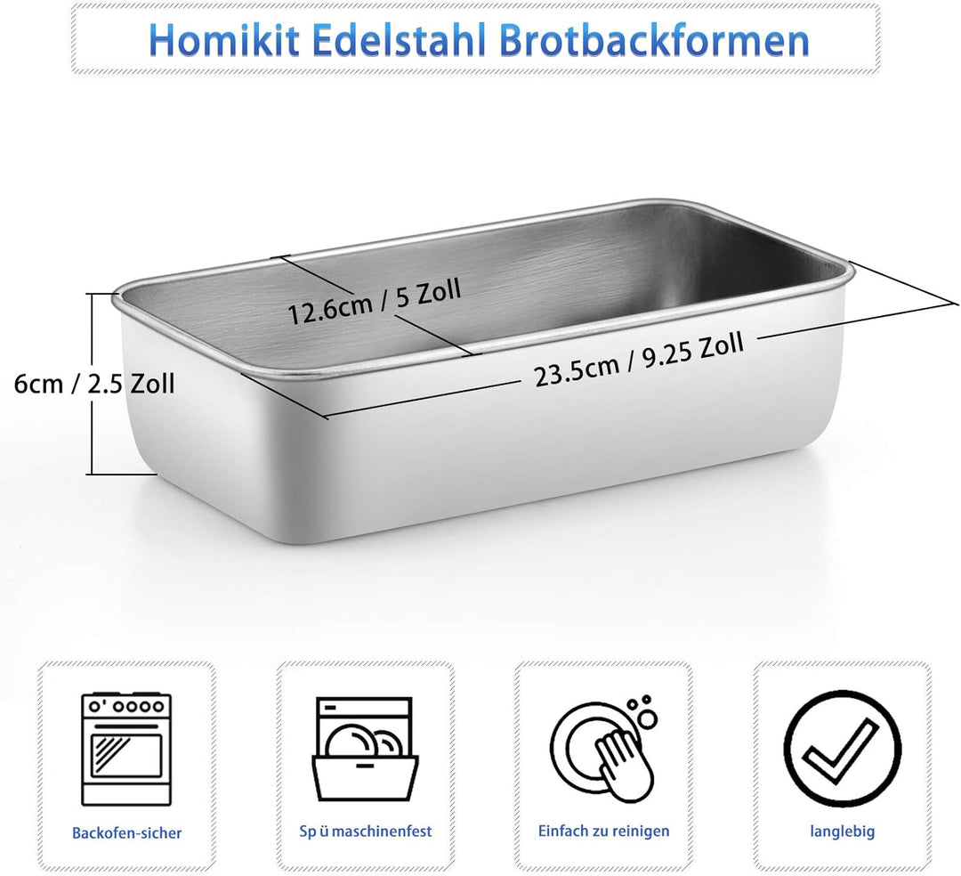 Homikit Kastenform, Edelstahl Brotbackform Königskuchenform 4er-Set, Rechteckig Brotform für Brot/Ku