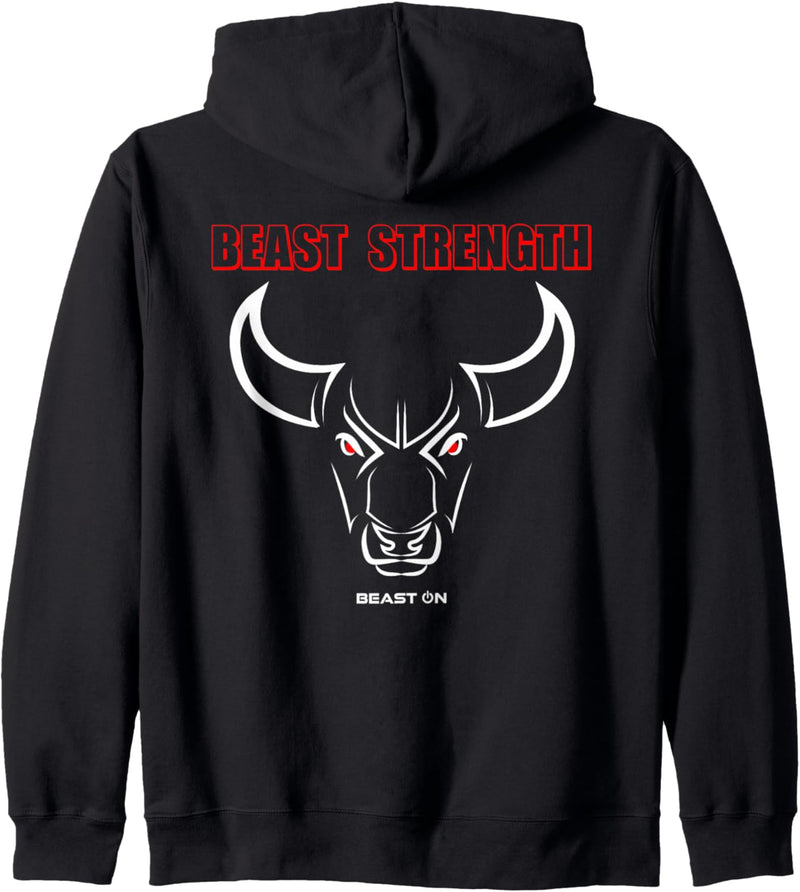 Beast Strength Bull Head Rot Print auf der Rückseite Gym Fitness Kapuzenjacke