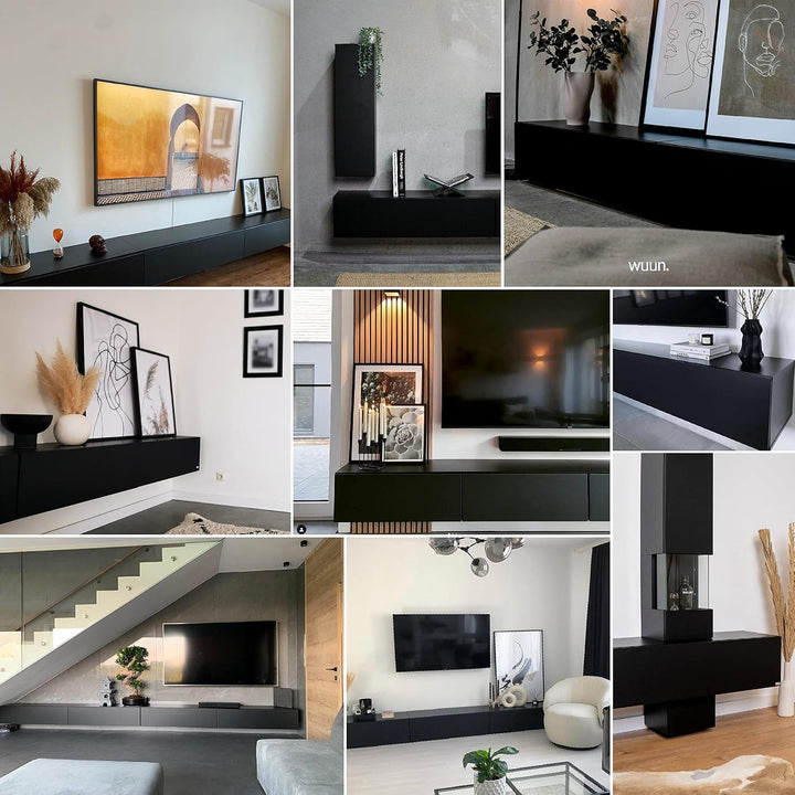 Wuun® TV Lowboard TV Board hängend I 100cm-280cm I Hängeschrank Wohnwand/Somero I Schwarz-Matt/Weiss