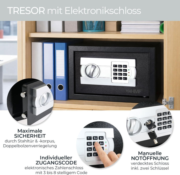 HMF Safe Tresor für Zuhause, Hotel oder Büro, Möbeltresor mit Zahlenschloss für DIN A4 Dokumente | 3