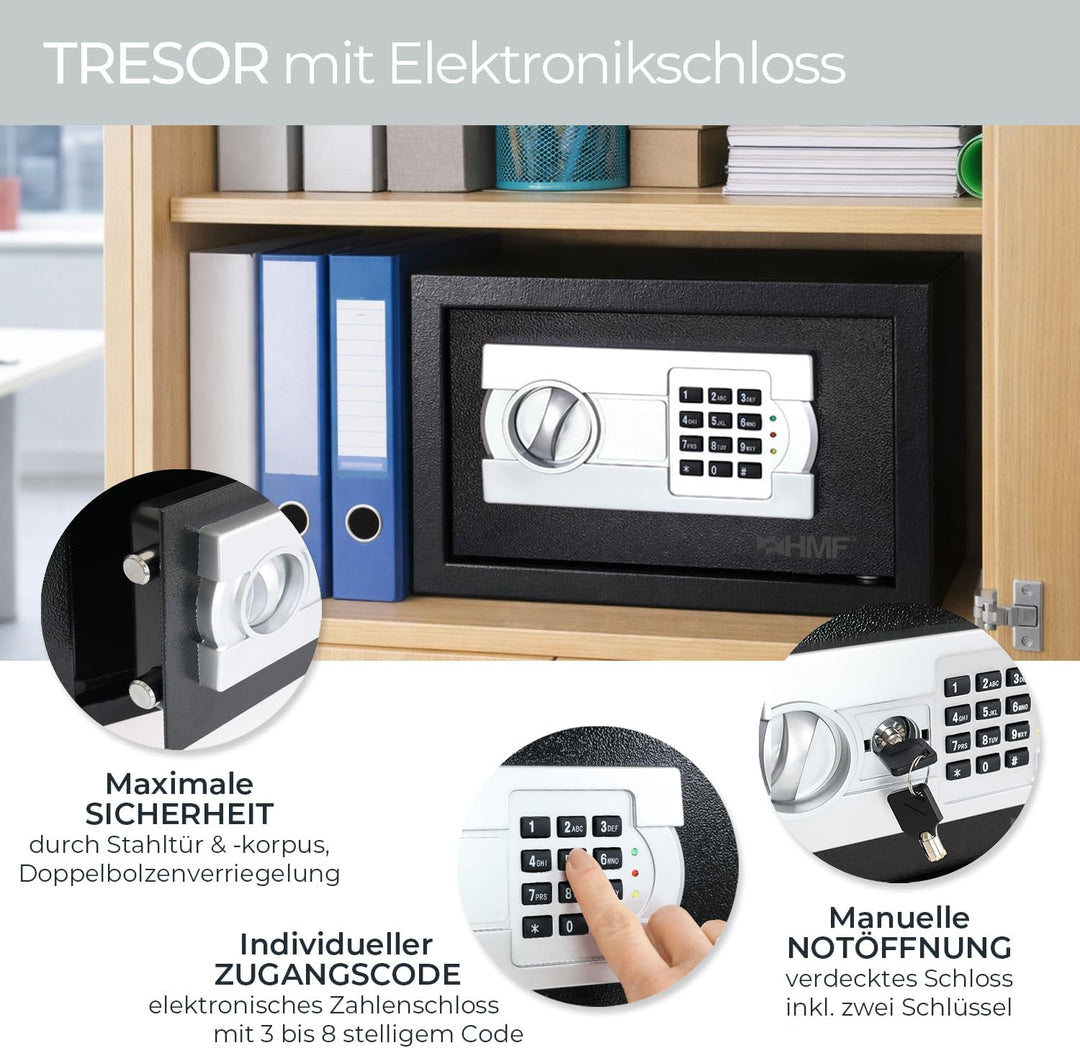 HMF Safe Tresor für Zuhause, Hotel oder Büro, Möbeltresor mit Zahlenschloss für DIN A5 Dokumente | 3