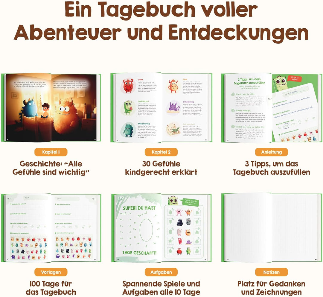 Edubini Gefühlstagebuch Kinder [6-12 Jahre] - Tagebuch Mädchen & Jungs - Gefühle Buch für Umgang mit