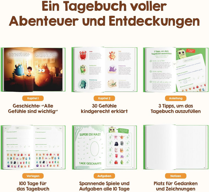 Edubini Gefühlstagebuch Kinder [6-12 Jahre] - Tagebuch Mädchen & Jungs - Gefühle Buch für Umgang mit