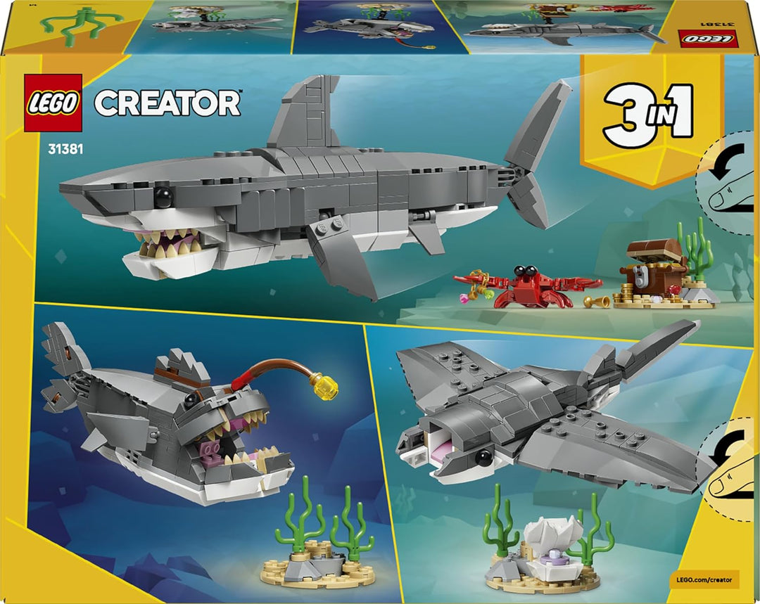 LEGO Creator 3-in-1-Set Wilder Hai mit Schatztruhe - Kreatives Spielzeug & Konstruktionsspielzeug -