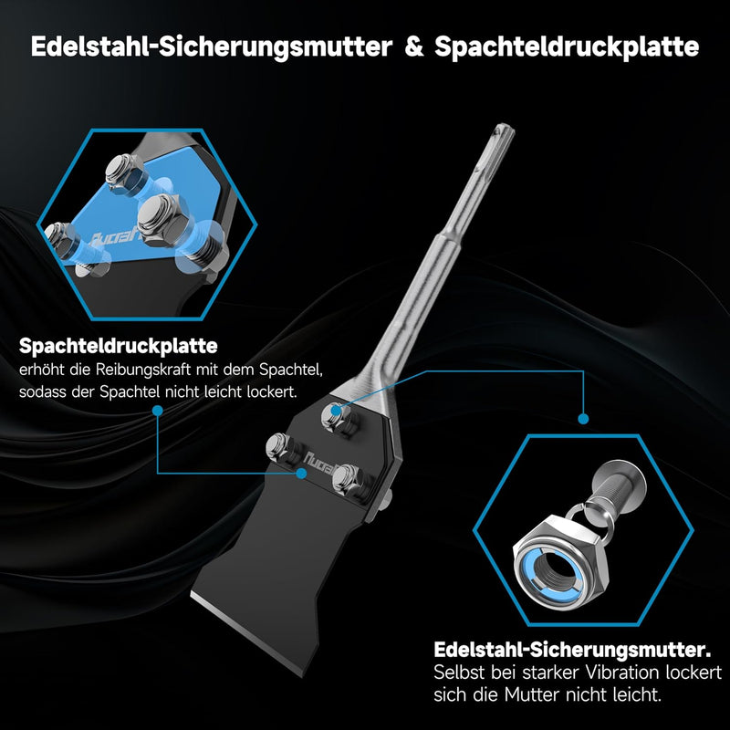 Nucraft Spachtelmeissel SET SDS-Plus 250x100 mm,Meissel inklusive Ersatzklinge und Schrauben,Bodensc