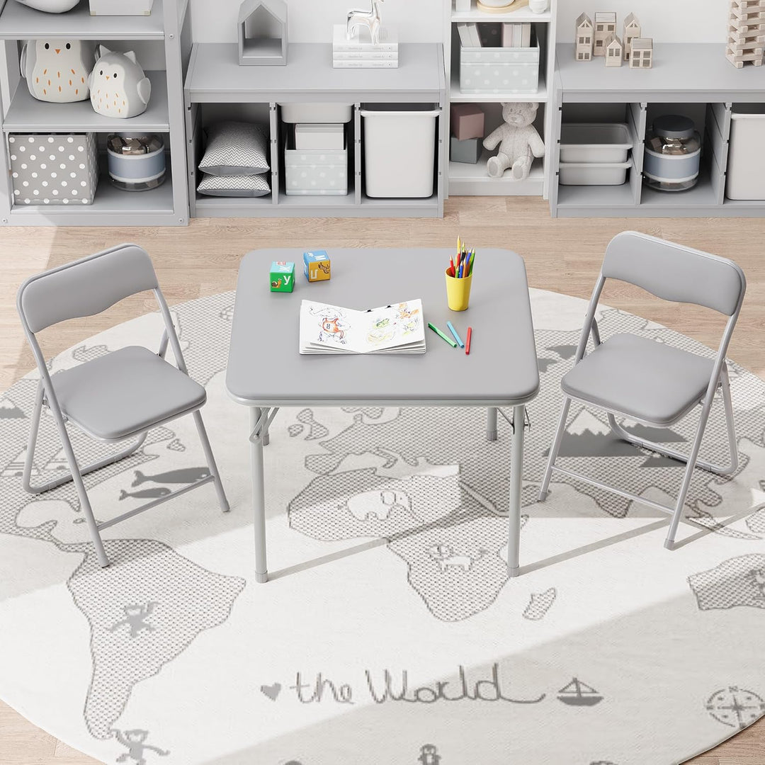 Set aus Tisch und 2 Klappstühlen für Kinder – stabiler Metallrahmen und weiche PU-Kissen – perfekt z