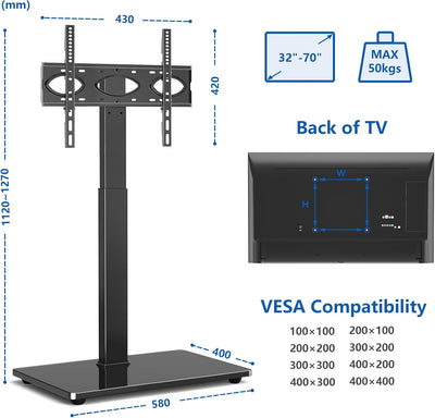 RFIVER TV Ständer TV Bodenständer für 32-75 Zoll Fernseher, TV Standfuss Freistehend Fernsehständer