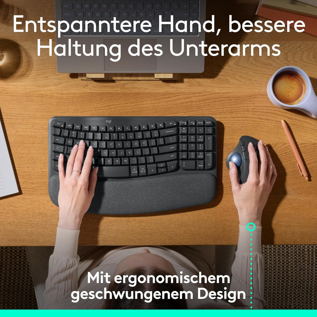 Logitech ERGO M575S kabellose Trackball-Maus, kabellose ergonomische Maus mit Bluetooth und verschlü