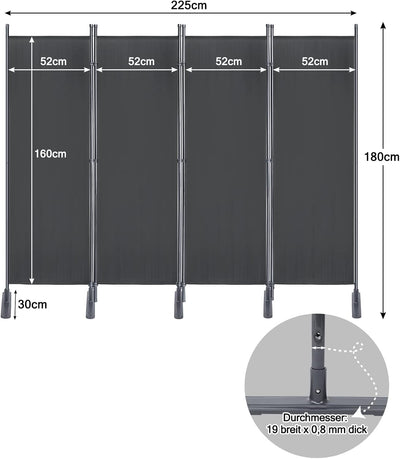 Aufun Sichtschutz Paravent 225x180cm 4 Teile Stellwand Sichtschutzwand Verstellbar Trennwand Raumtei