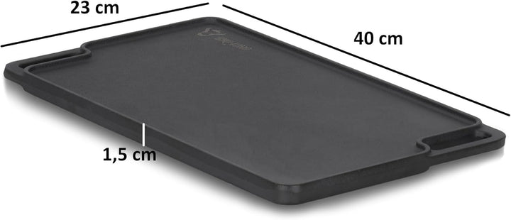 BBQ-Toro Gusseisen Grillplatte mit Griffen | 40 x 23 cm | Wendeplatte, beidseitig verwendbar | Recht