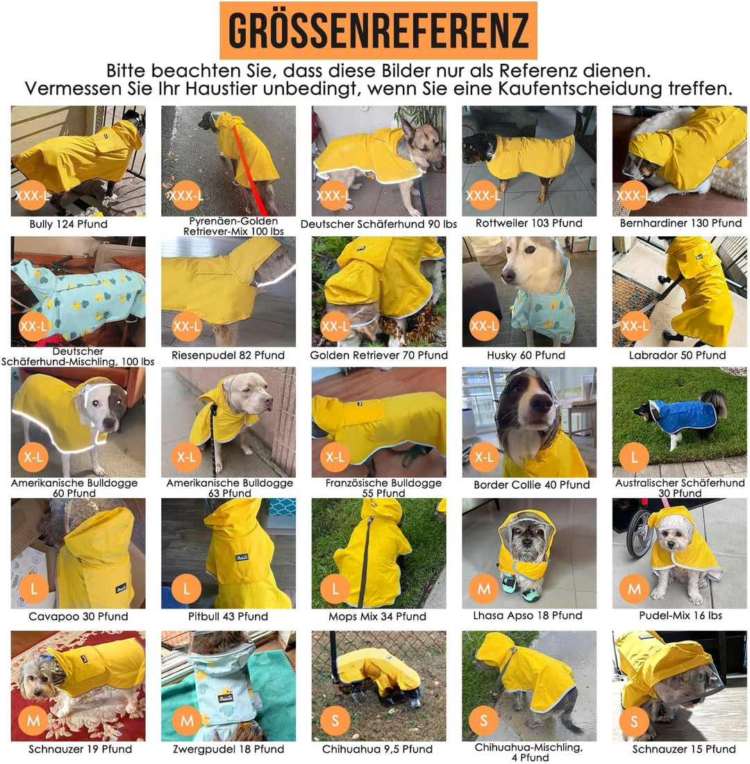 Eyein Wasserdichter Hunderegenmantel, Regenmantel für Mittlerer Hunde mit Kapuze und weichem Futter,