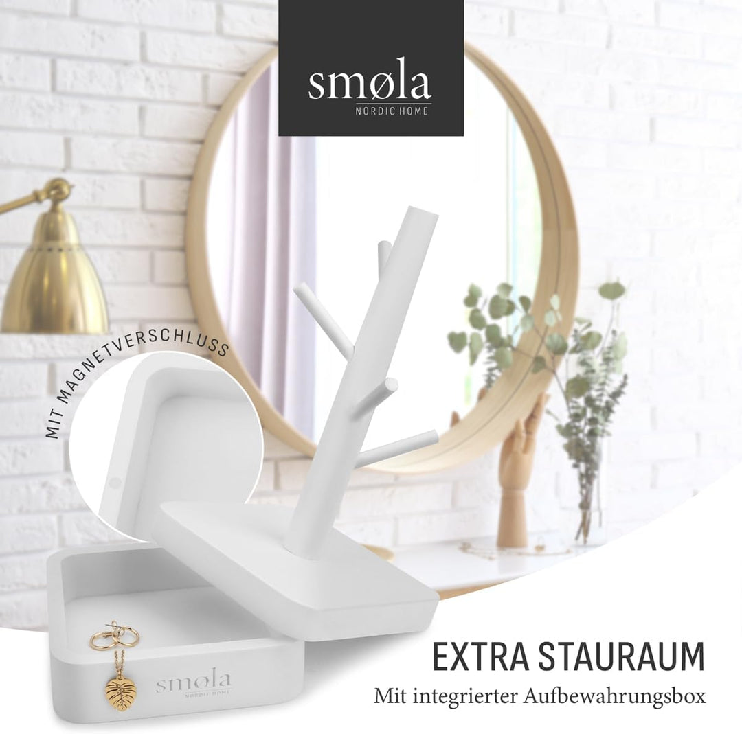 Schmuckbaum Weiss aus Holz - 4 Ebenen mit Aufbewahrungsbox - Schmuck Organizer, Schmuckständer für K