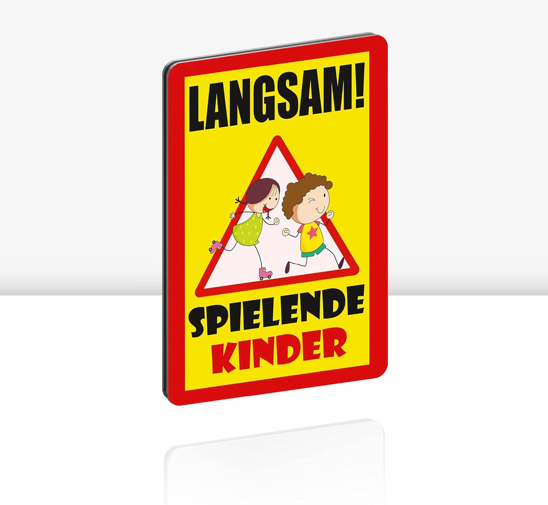 5 Stück XXL Langsam ! spielende KINDER Schild 30 x 40 cm Alu 3mm Alu-Dibond stabile Aluminiumverbund
