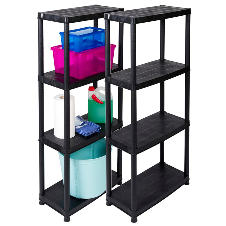 Kreher Spar-Set 2 Stück Kunststoffregal, Haushaltsregal, Schwarz, 4 Böden, max. 100 kg Traglast pro