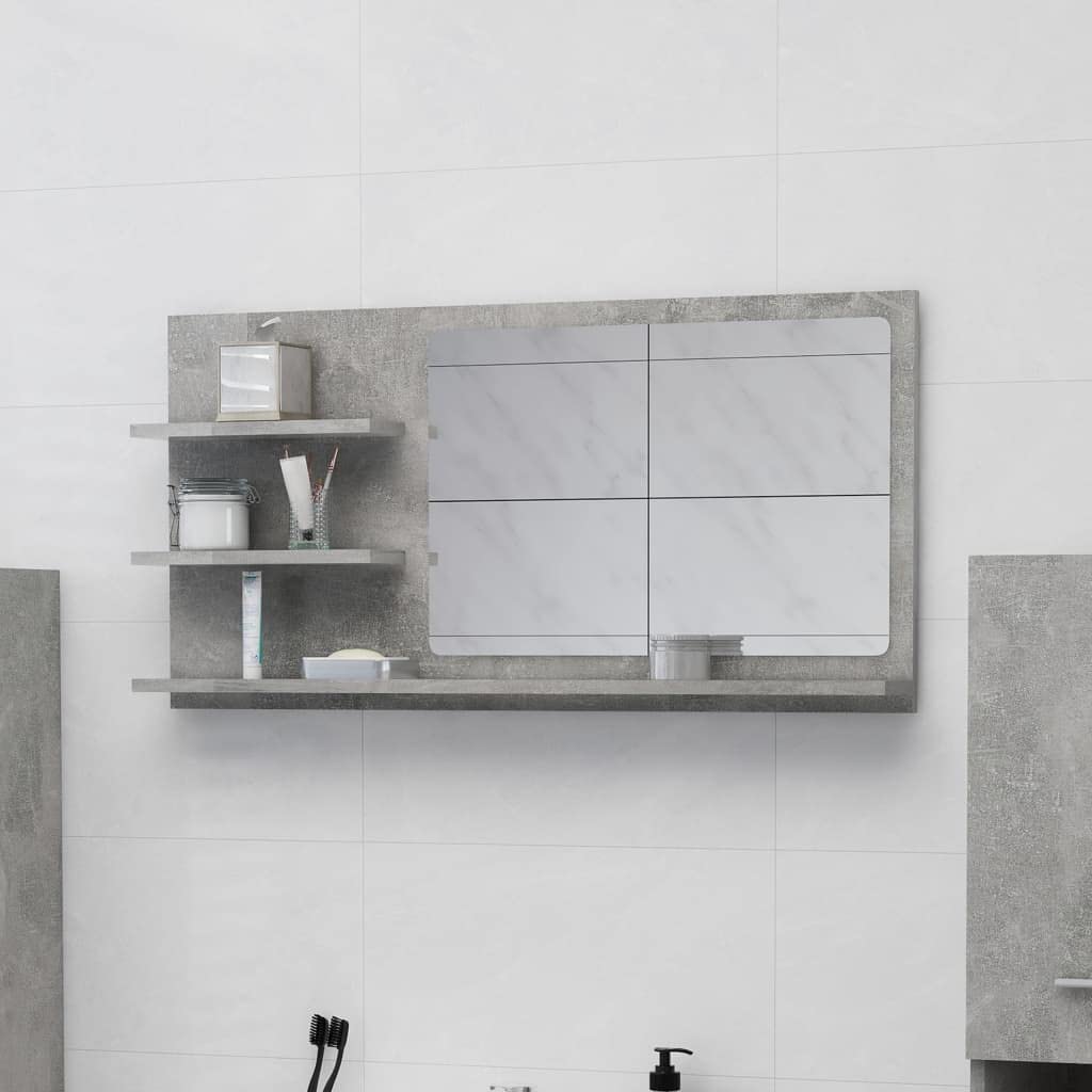 homiuse 90x10,5x45 cm Badspiegel Spiegel mit 3 Regale Rechteckiger Wandspiegel Mirror Badezimmerspie