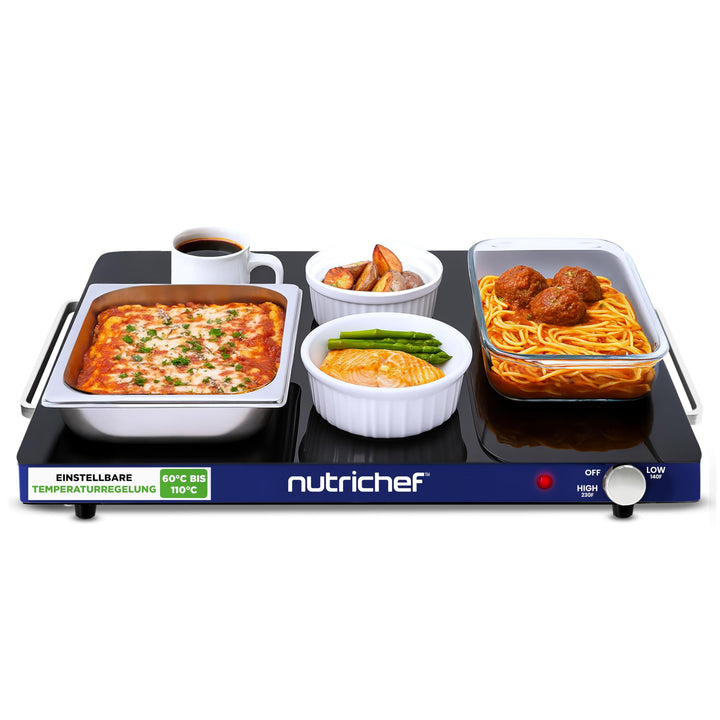 NutriChef Kochplatte elektrisch – Warmhalteplatte 54×42cm mit Temperaturregelung 60–110°C, 180W Warm