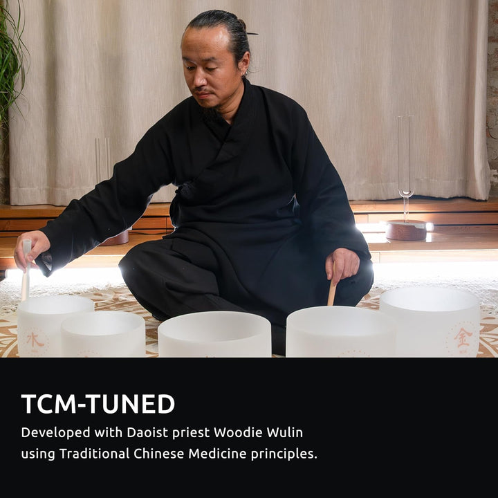 Sonic Energy TCM Kristallklangschalen Set – Elemente, 5-teilig – Für Meditation, Therapie, Qi-Arbeit
