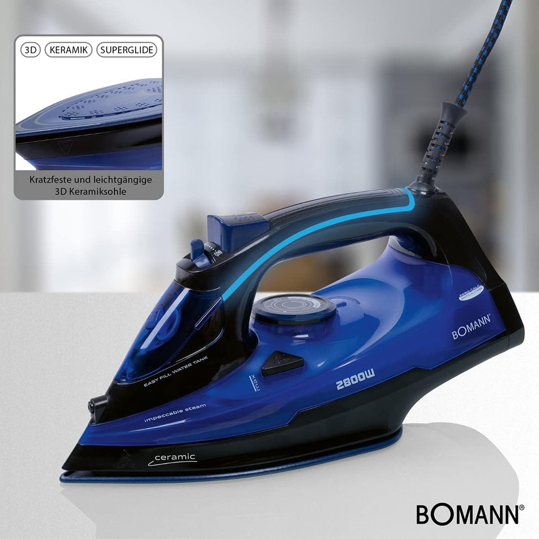 Bomann DB 6038 CB Dampfbügelautomat, 2800 W max., 7 Funktionen, LED-Griffbeleuchtung, 3D Keramiksohl